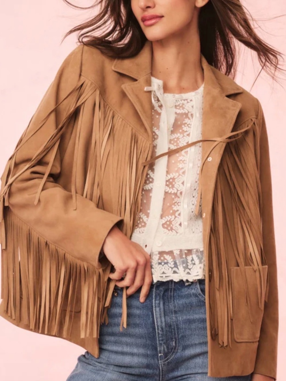 LoveShackFancy Geraline Suede Fringe Jacket